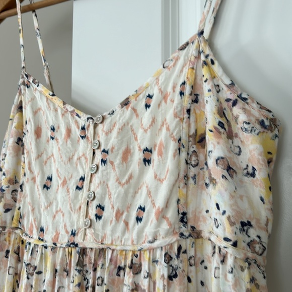 Lucky Brand Babydoll Tiered Sundress: Cream Pink Gold Taupe Mixed Media Print - Picture 3 of 16